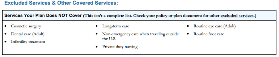 Excluded Services Summary of Benefits and Coverage | HealthCare.com